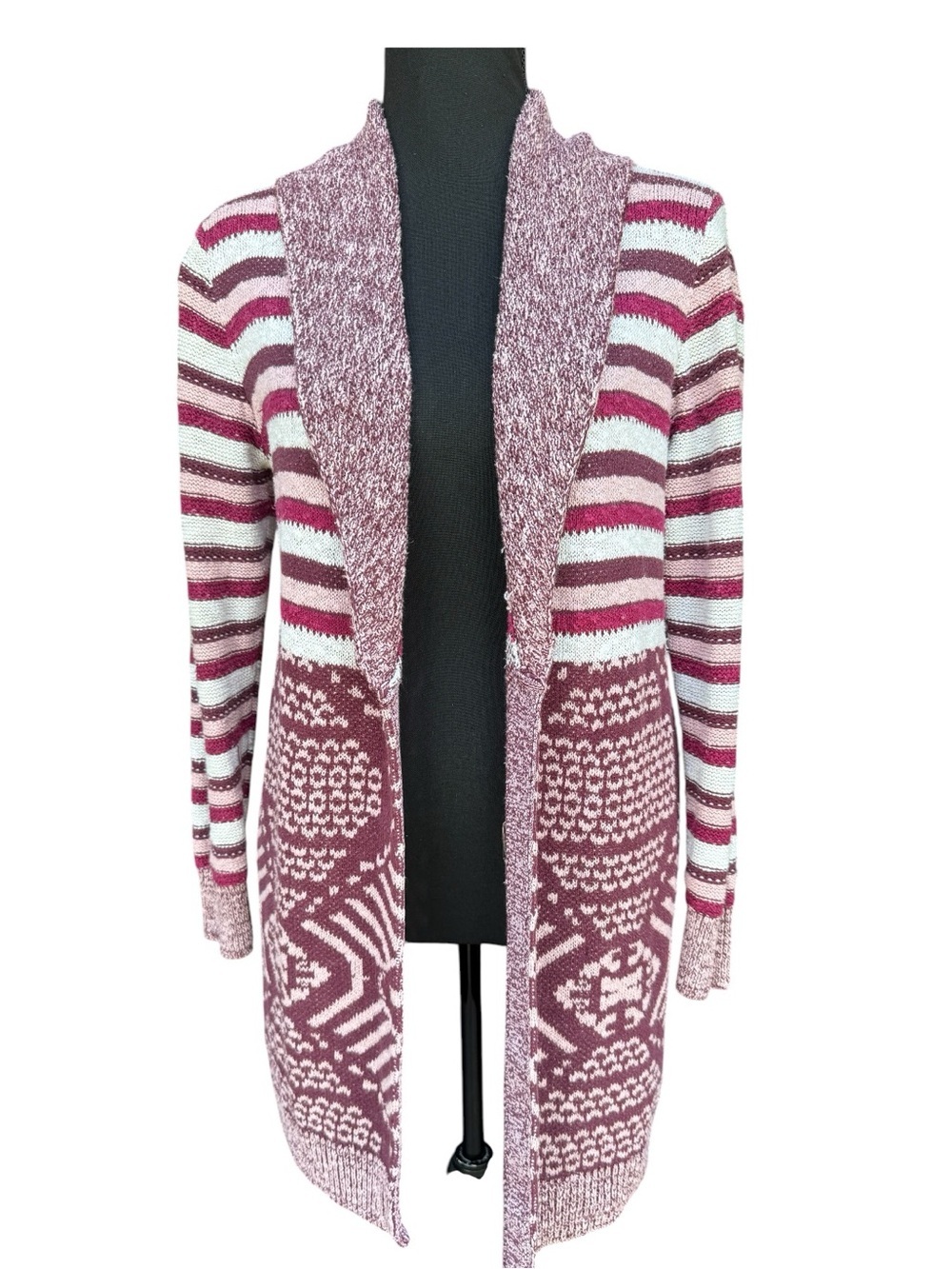 Open-Front Marled Shawl Cardigan Sweater in Rose Size Large